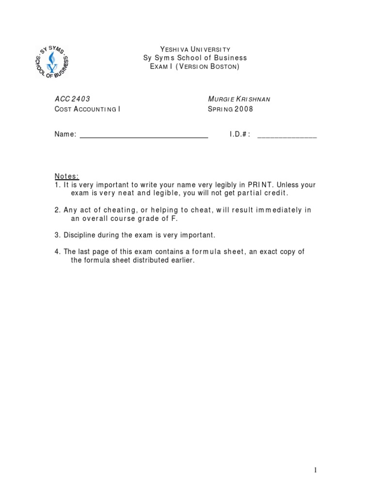 Cost Accounting Exam - Spring 2008 | PDF | Inventory | Cost Of Goods Sold