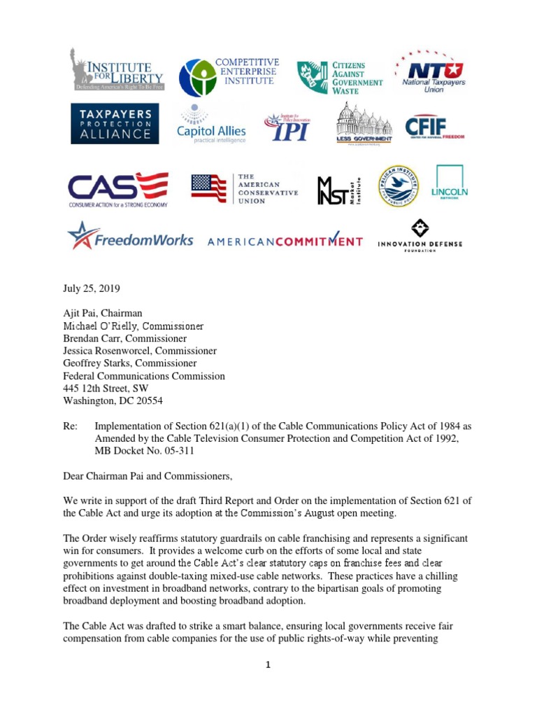 Free-Market/Limited Goverment Coalition Letter On 621A 072519 | PDF ...