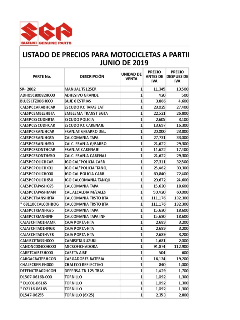 Listado de Precios Para Motocicletas a Partir Del 01 Junio Precio06