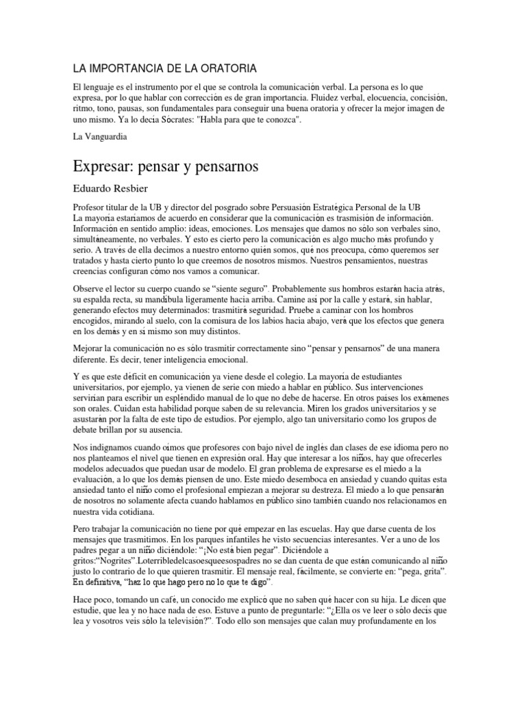 Técnicas para Mejorar la Oratoria | PDF | Las emociones | Comunicación