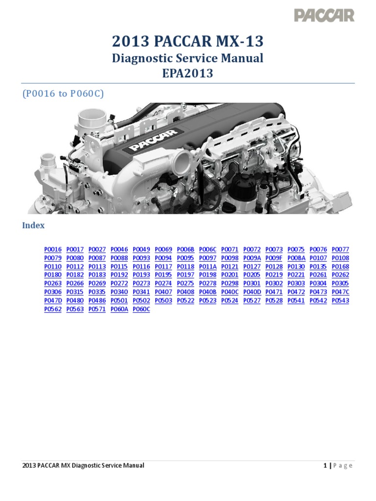PACCAR MX-13 EPA2013 Diagnostic Manual - P0016 to P060C - Wk 11 2015