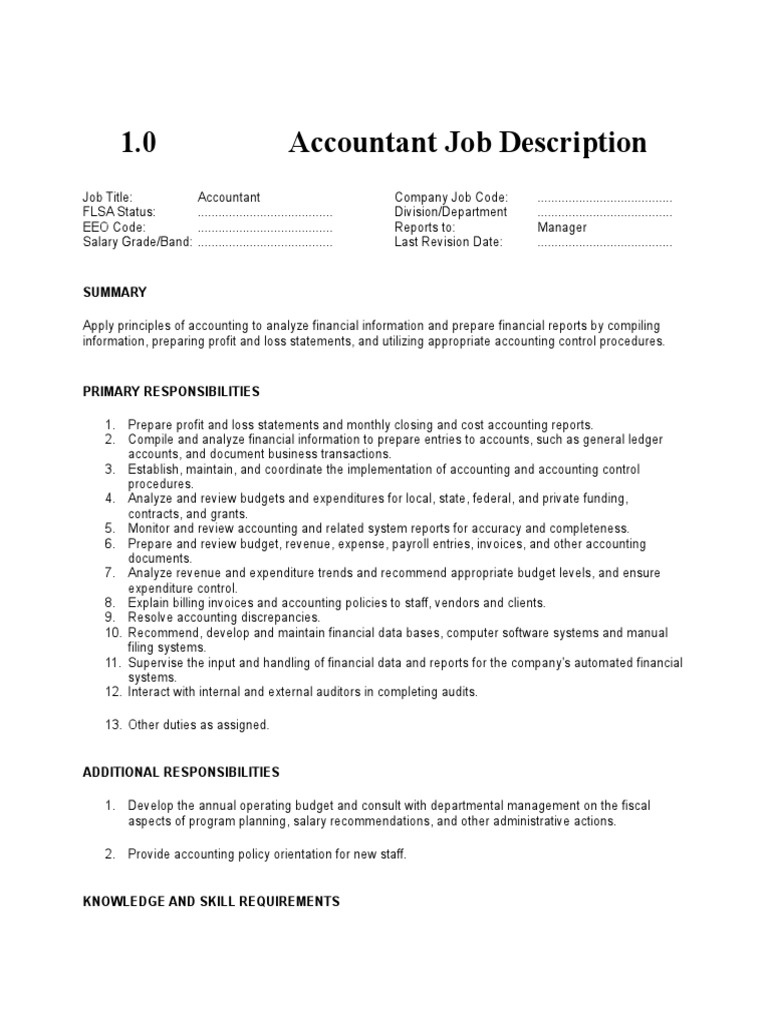 1.0 Accountant Job Description PDF Accounting Financial Statement