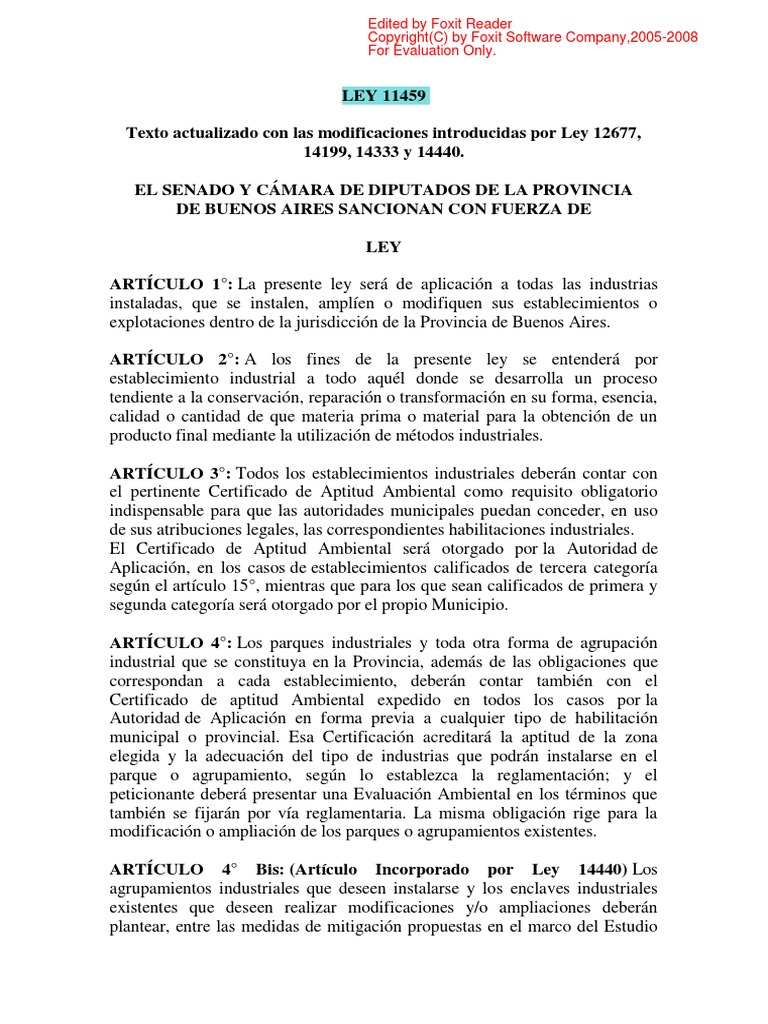 LEY 11459 (Radicacion Industrial) PDF | PDF | Regulación | Software