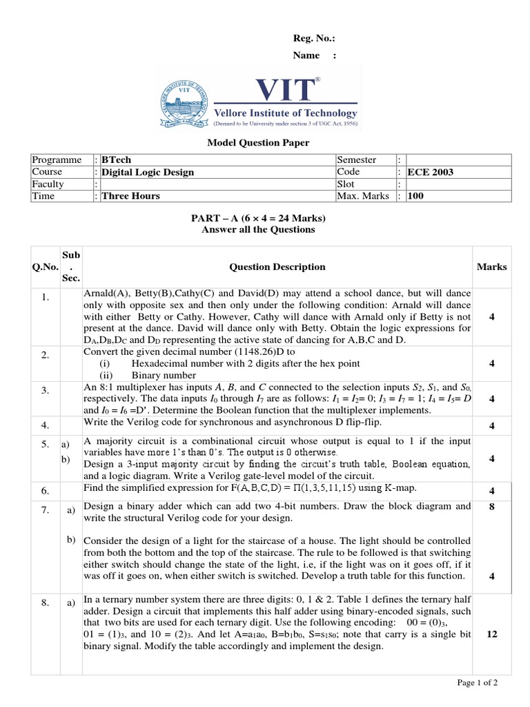 Model Question Paper | PDF | Digital Electronics | Computer Engineering