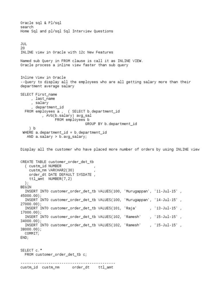 Oracle SQL Inline View Techniques | PDF | Areas Of Computer Science ...