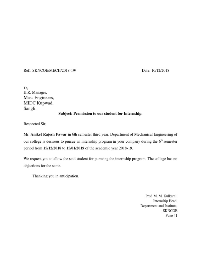 Mass Engineers, MIDC Kupwad, Sangli.: Subject: Permission To Our ...