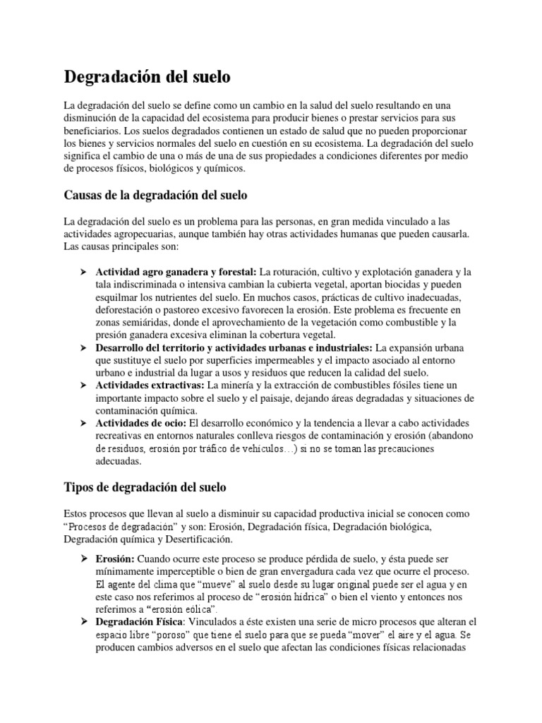 Causas y Consecuencias de la Degradación del Suelo | PDF | La ...