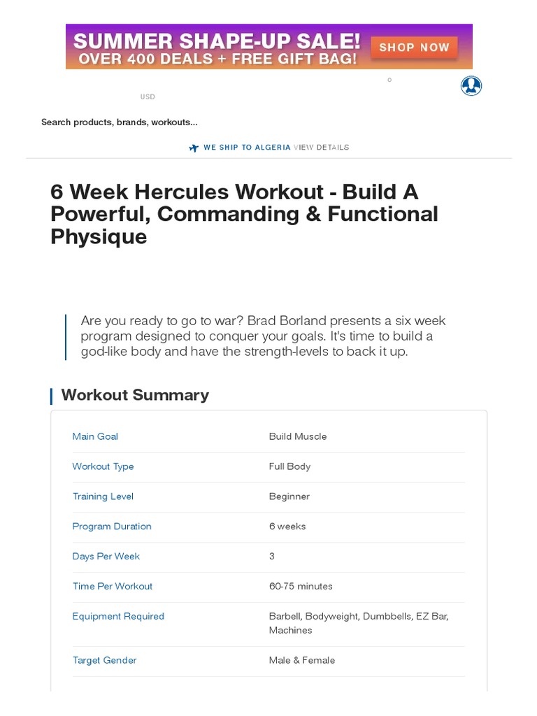 6 Week Hercules Workout Build A Powerful, Commanding & Functional Physique Muscle & Strength