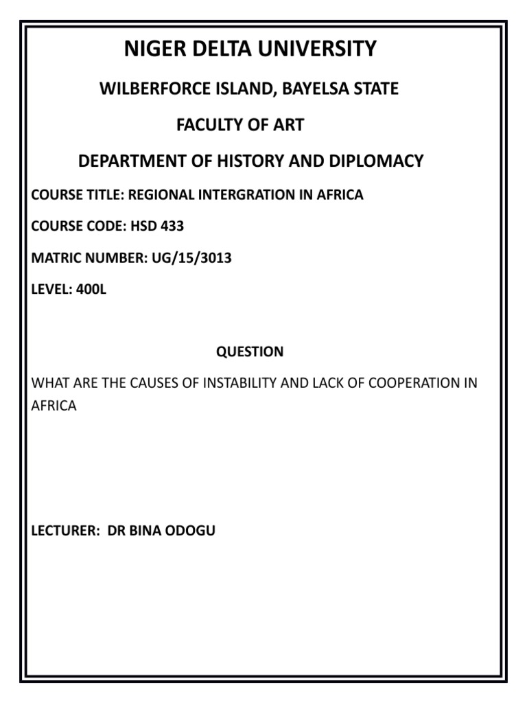 Niger Delta University Wilberforce Island, Bayelsa State Faculty of