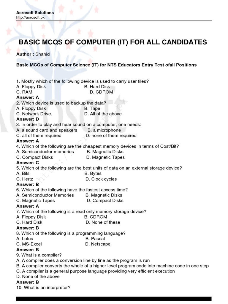 Basic mcqs of computer it for all candidates pdf random access