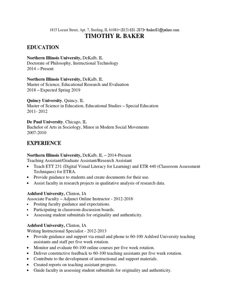 Timothy R. Baker: Education | PDF