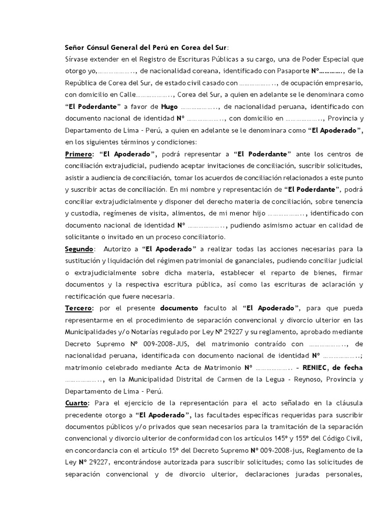 Poder Consular para Divorcio en Perú | PDF | Divorcio | Matrimonio