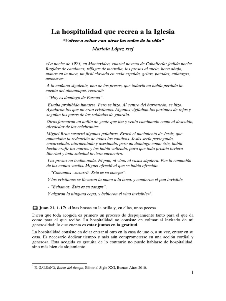 Hospitalidad en el Evangelio de Jesús | PDF | Jesús | La resurrección ...
