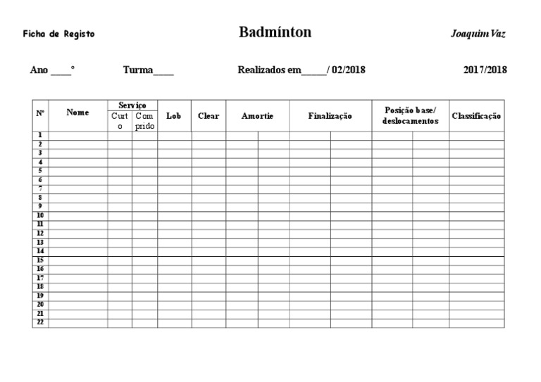 Avaliação Badminton