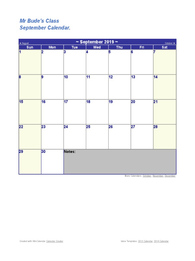 September 2019 Calendar | PDF