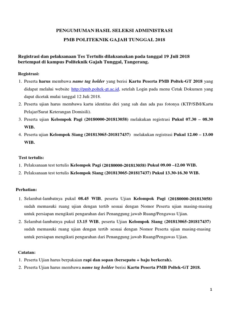 Tes Politeknik Gajah Tunggal