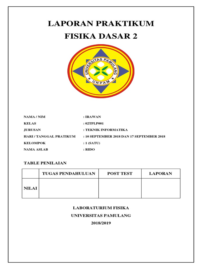 Laporan Praktikum Fisika Dasar 2 Table Penilaian