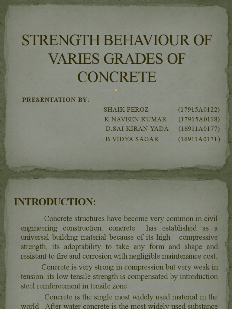 Strength Behavior of Concrete Grades | PDF | Concrete | Chemical ...
