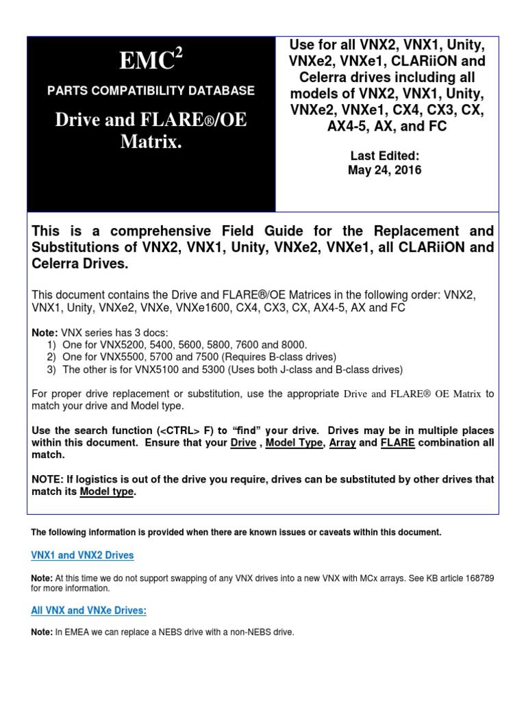 Docu All Vnx Clariion Celerra Storage Systems Drive And Flare Oe Matrices Data Management Computer Hardware