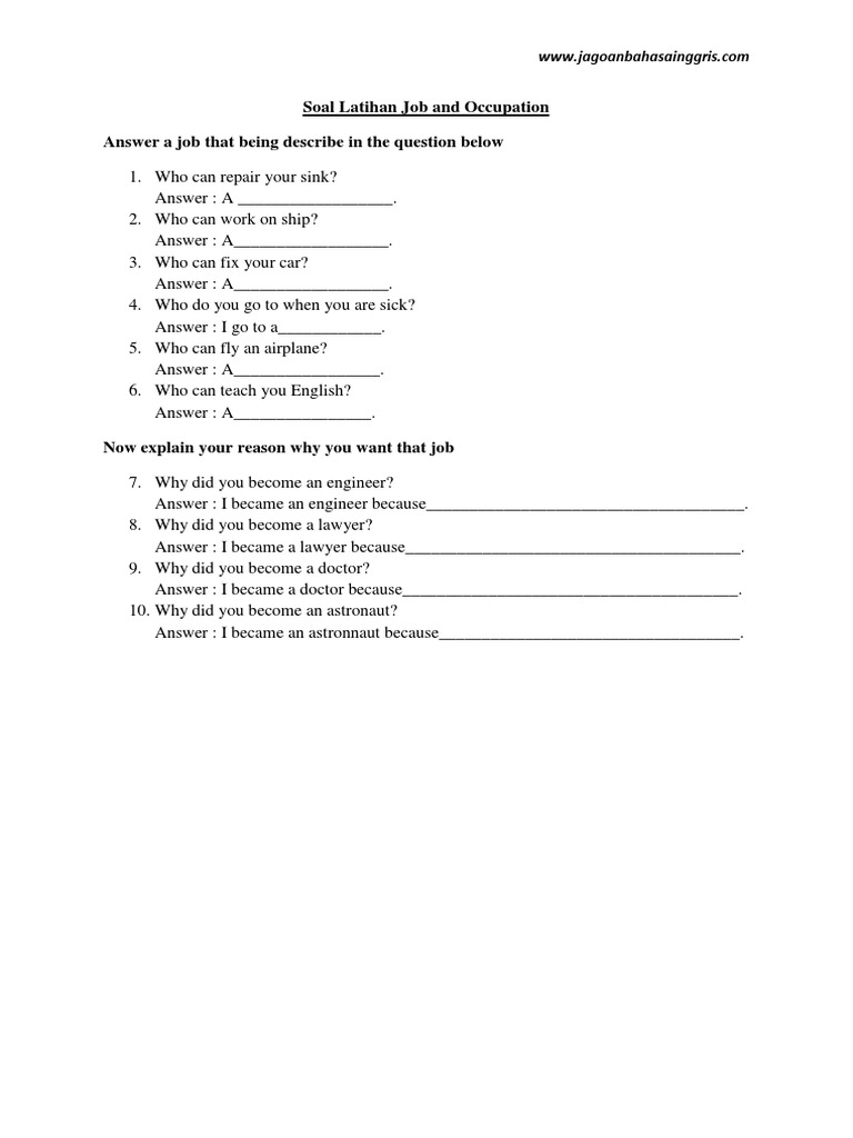 Soal Latihan Job and Occupation Answer A Job That Being Describe in The ...