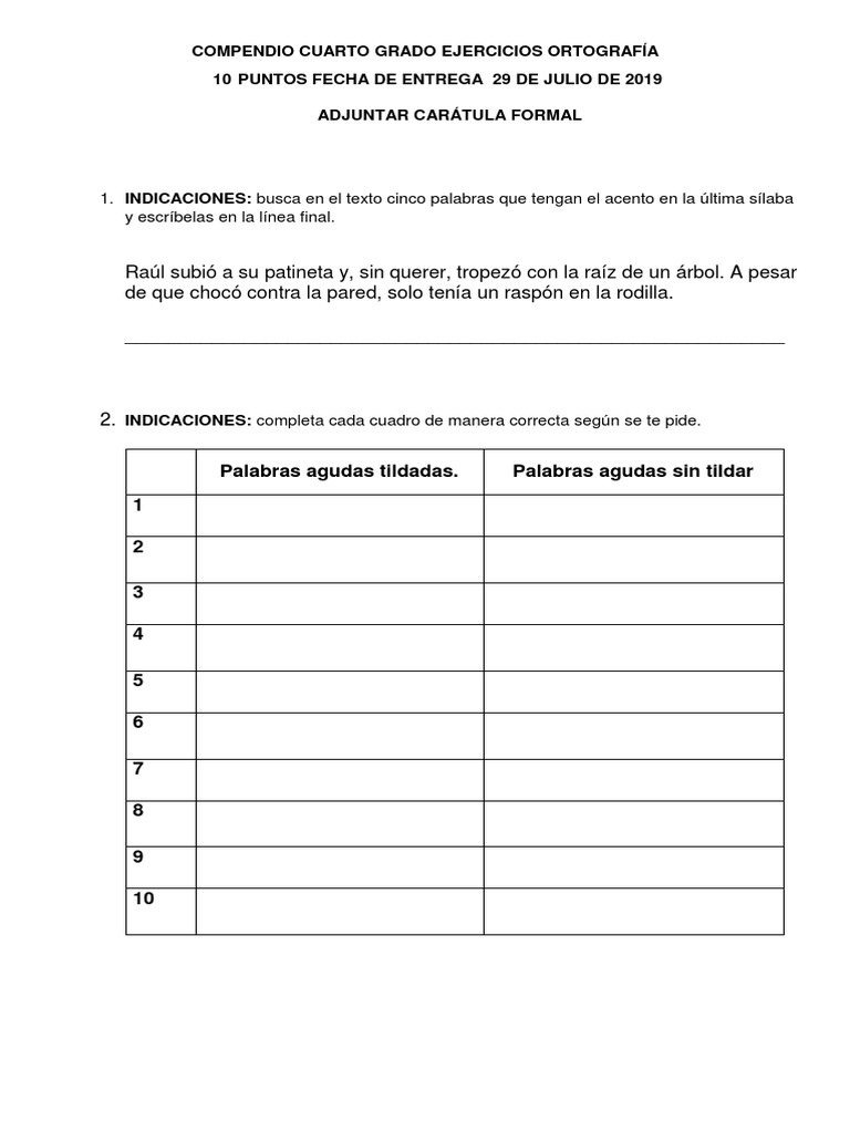 Compendio Cuarto Grado Ejercicios Ortografía Pdf