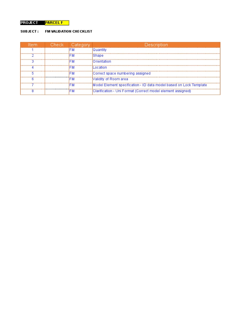 FM Validation Checklist for Revit Model | PDF