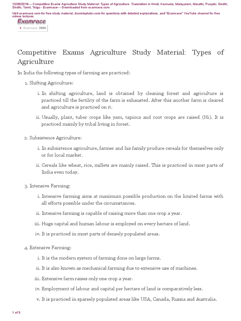Types of Agriculture in India | PDF | Intensive Farming | Farms