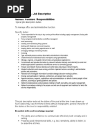 Administrator - Job Description Various Common Responsibilities