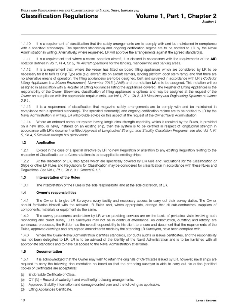 Classification Regulations Volume 1, Part 1, Chapter 2 Lloyd's