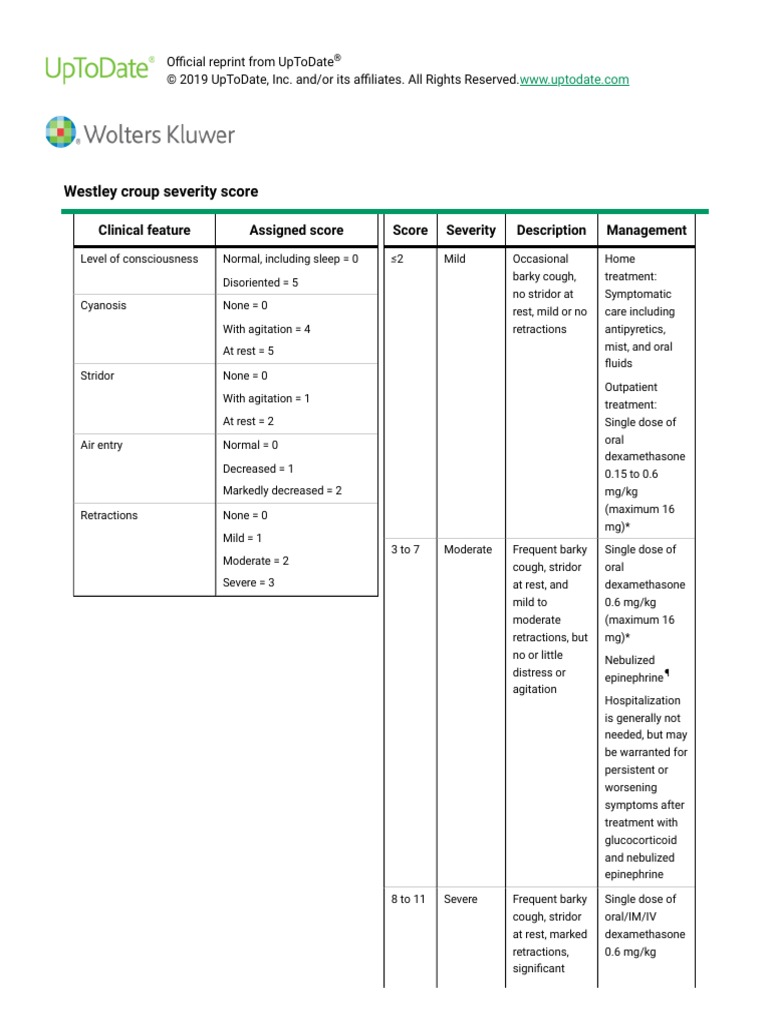 Croup Severity Score - UpToDate | Download Free PDF | Medical ...