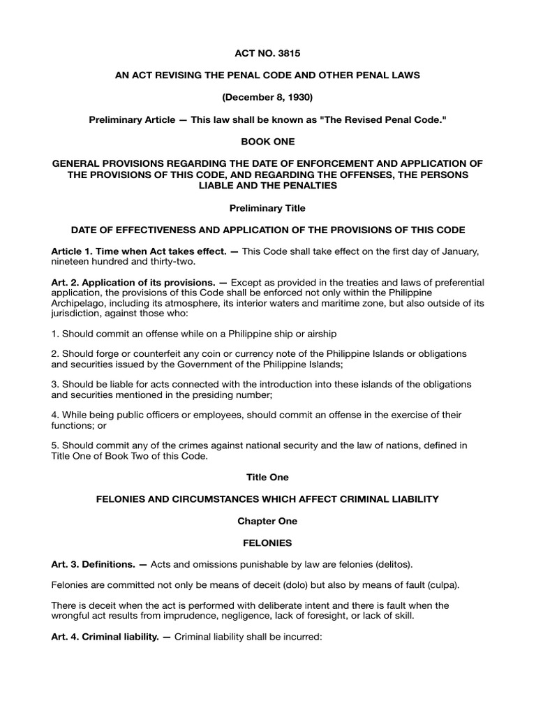 The revised penal code of the philippines establishing a comprehensive