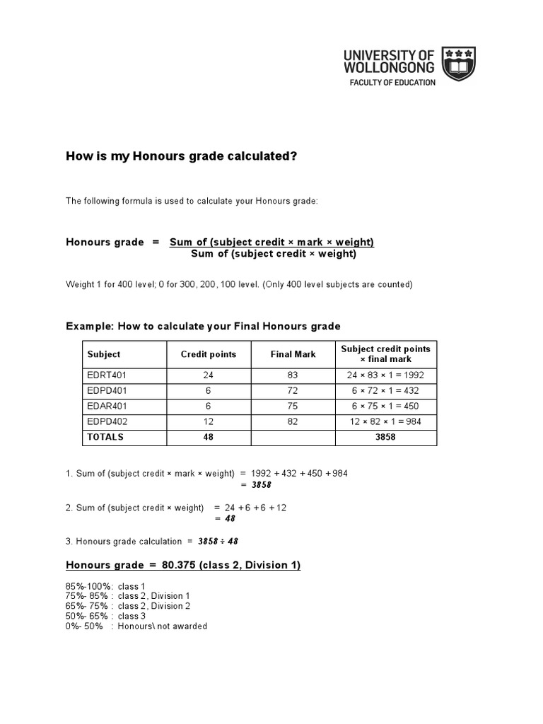 Honours Grade Calculation Guide | PDF