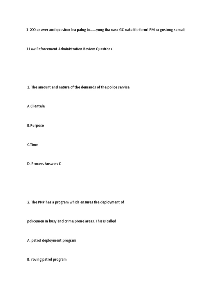 Law Enforcement Administration Quiz | PDF | Classified Information ...