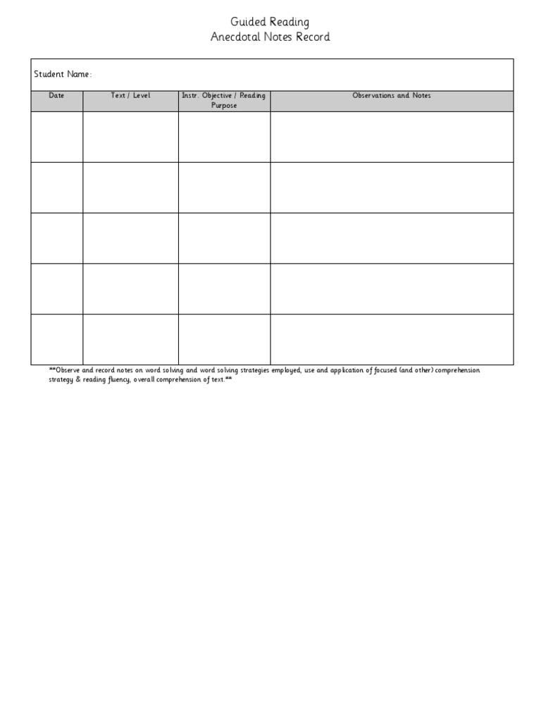 sample anecdotal notes recording form - guided reading pdf | pdf