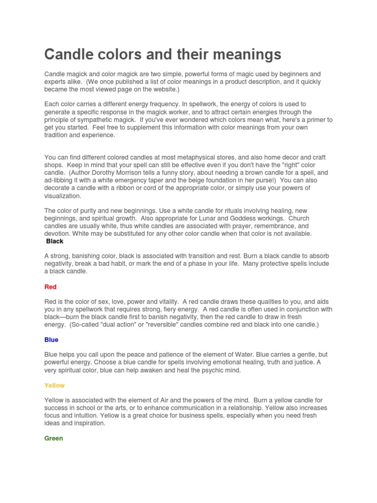 Candle Colors and Their Meanings Black PDF Color Green