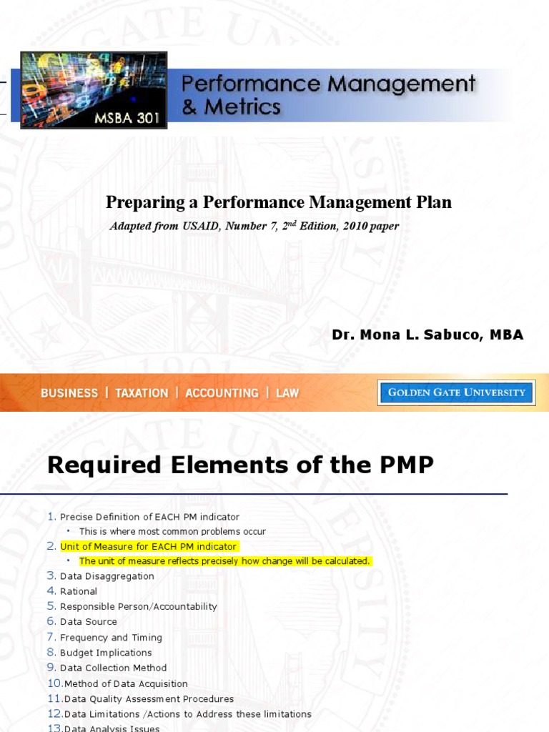 Preparing A Performance Management Plan: Adapted From USAID, Number 7 ...