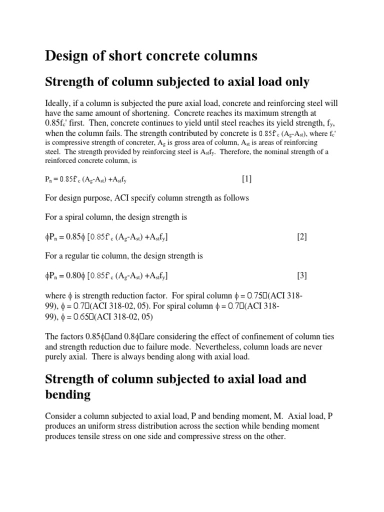 Design of short concrete columns: Strength of column subjected to axial ...