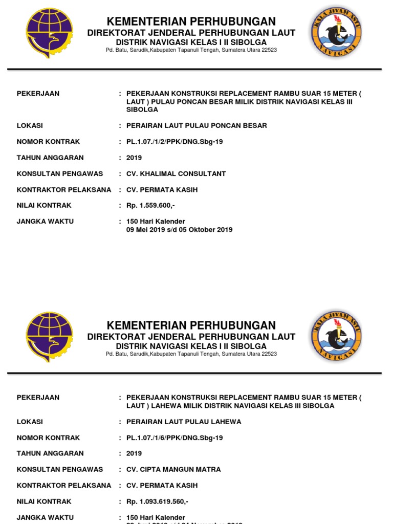 Plang Proyek Penggantian Rambu Suar | PDF