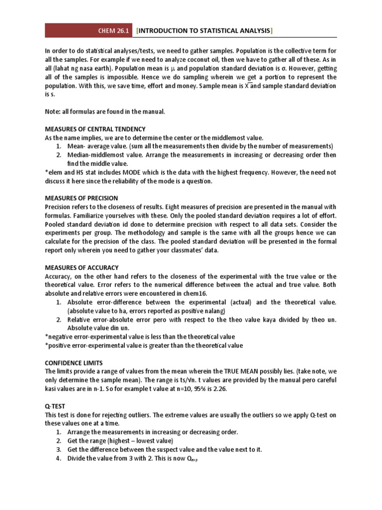 Introduction To Statistical Analysis: Measures of Central Tendency ...