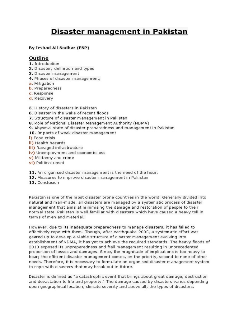 Disaster Management in Pakistan | PDF | Emergency Management | Natural ...