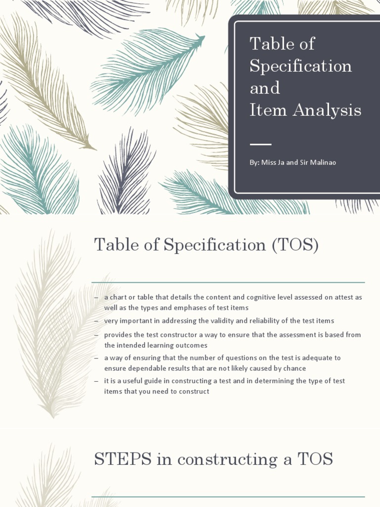 TOS and Item Analysis Guide | PDF | Tests | Applied Psychology