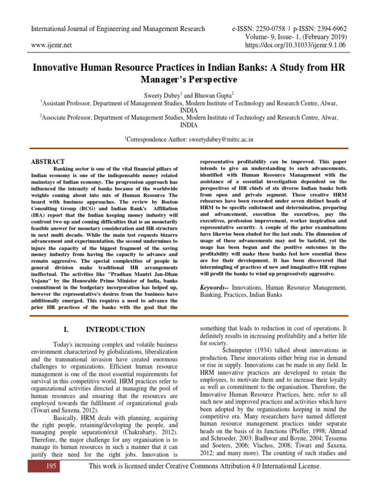 Innovative HR Practices in Indian Banks | PDF | Human Resource ...