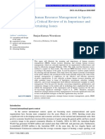 (Physical Culture and Sport. Studies and Research) Human Resource Management in Sports A Critical Review of Its Importance and Pertaining Issues