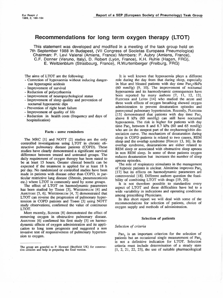 Recommendations For Long Term Oxygen Therapy (LTOT) : Donne | PDF ...