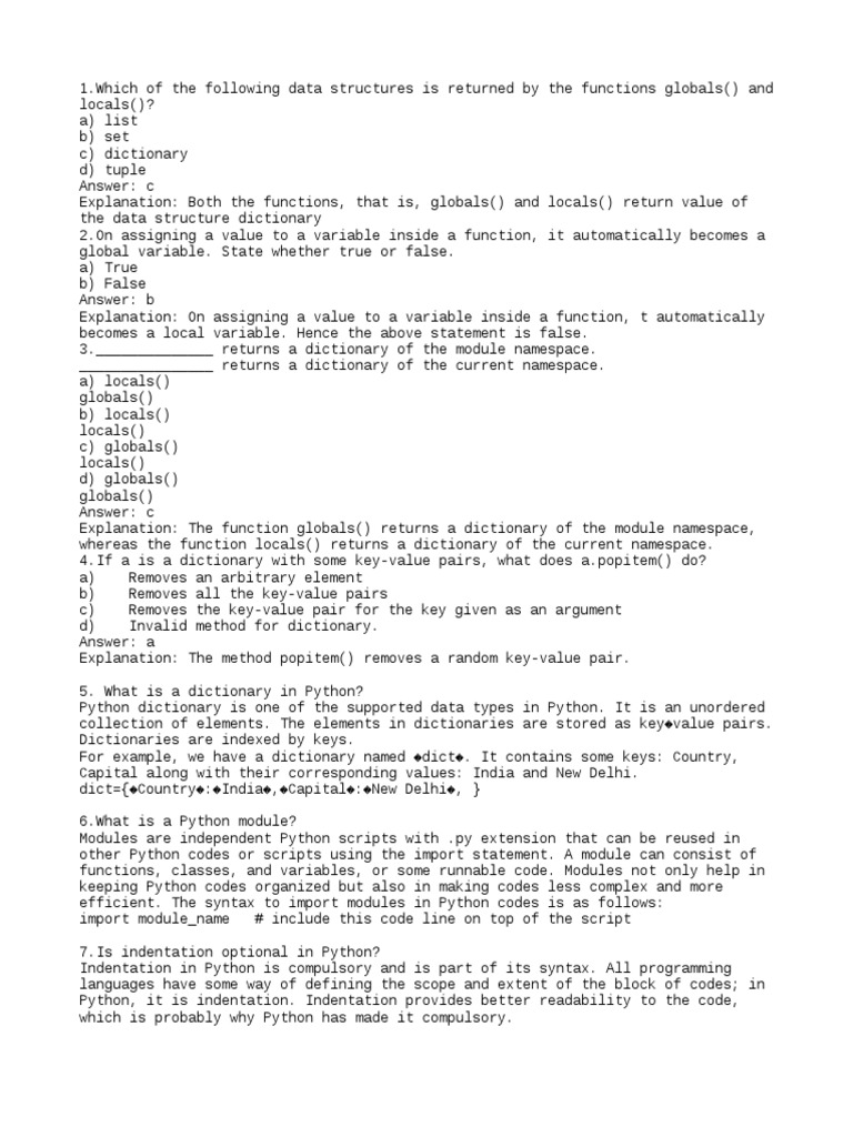 Python Theory Questions | PDF | Python (Programming Language ...