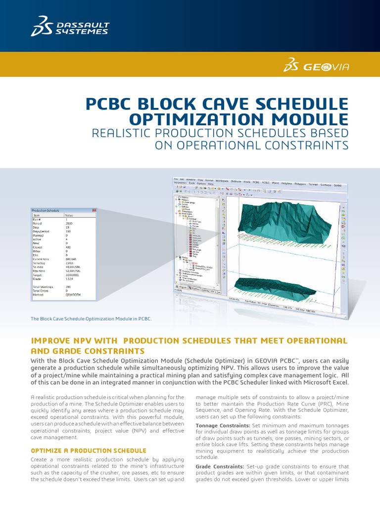 PCBC Block Cave Schedule Geovia Datasheet PDF Mining Business