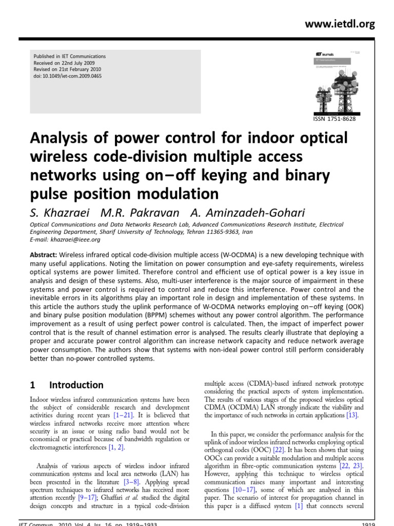 Power Control For Optical Wireless Cdma Network | PDF | Infrared ...