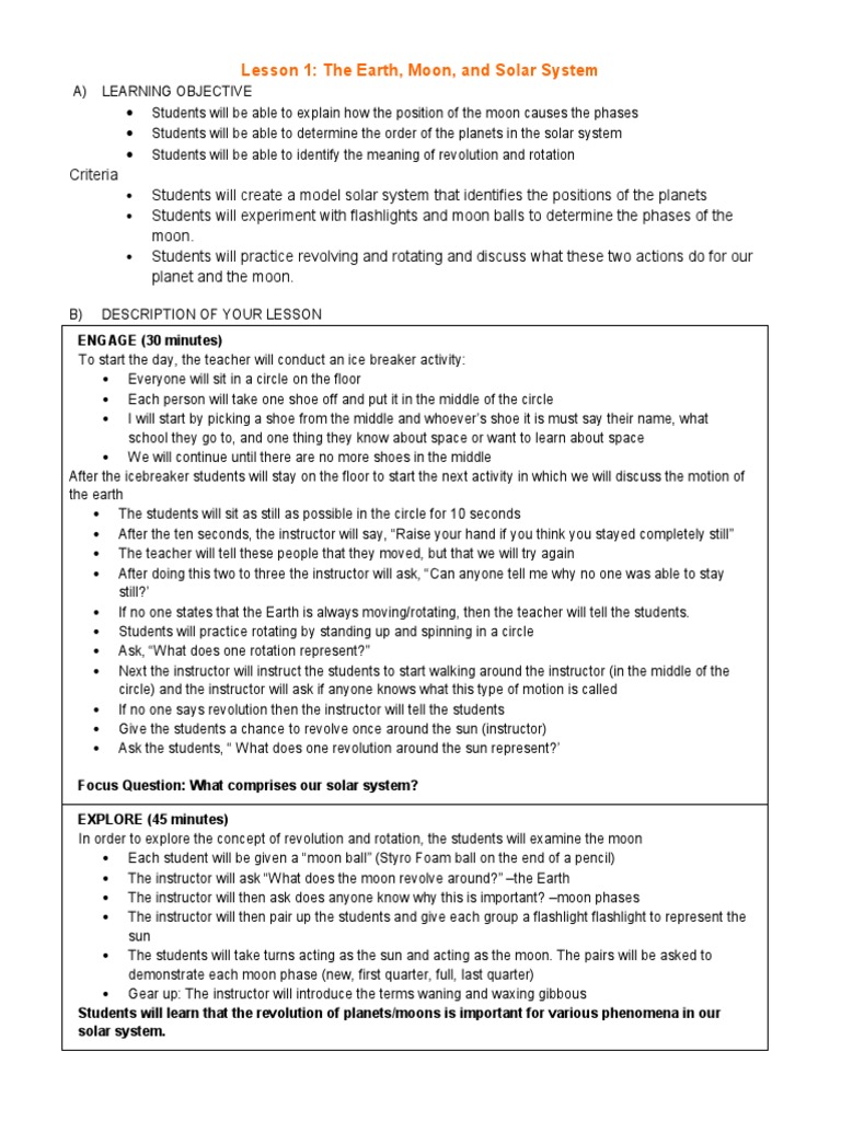 Earth, Moon, and Solar System Lesson | PDF | Pluto | Planets