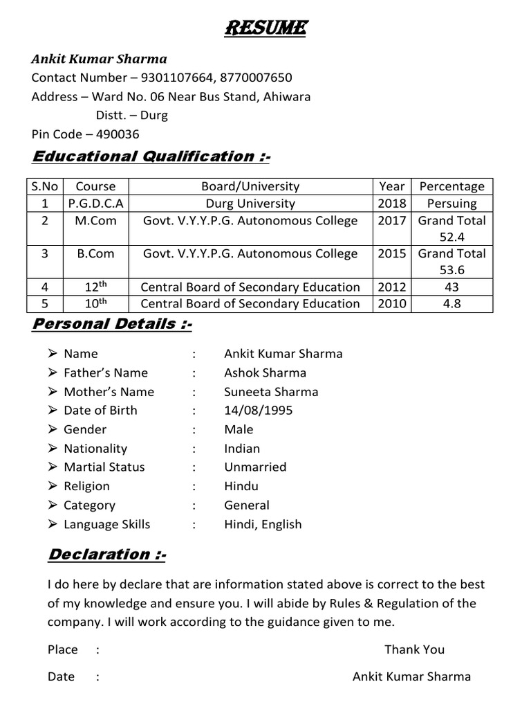 Ankit Kumar Sharma Resume 2023 | PDF