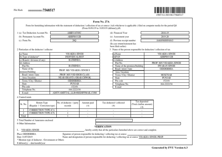 27a Amrv10705c 26Q Q4 201819 | PDF | Payments | Government Finances